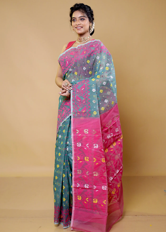 Pink Tant Jamdani Saree Without Blouse Piece