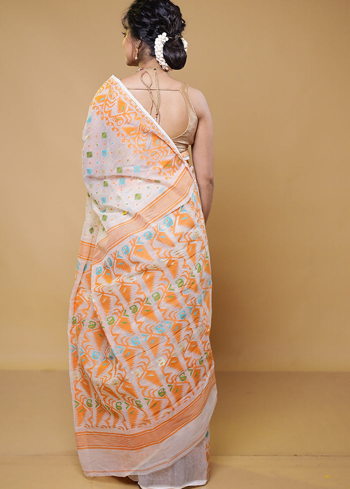 Cream Tant Jamdani Saree Without Blouse Piece