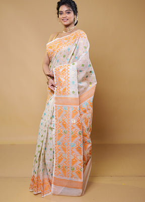 Cream Tant Jamdani Saree Without Blouse Piece