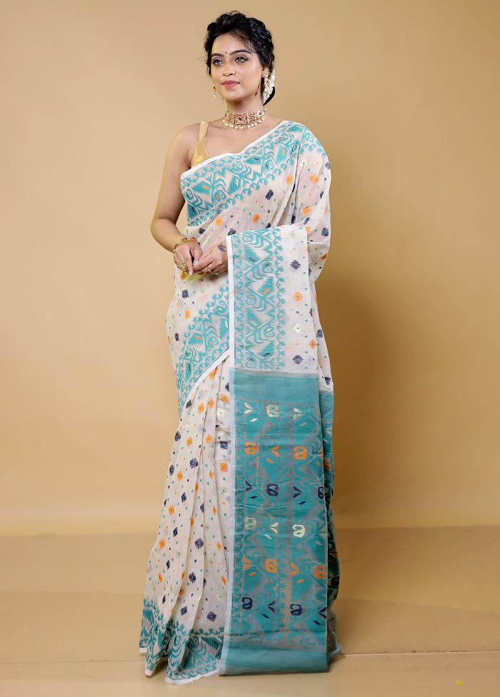 Cream Tant Jamdani Saree Without Blouse Piece