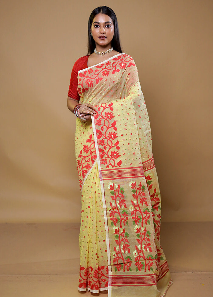 Yellow Tant Jamdani Saree Without Blouse Piece