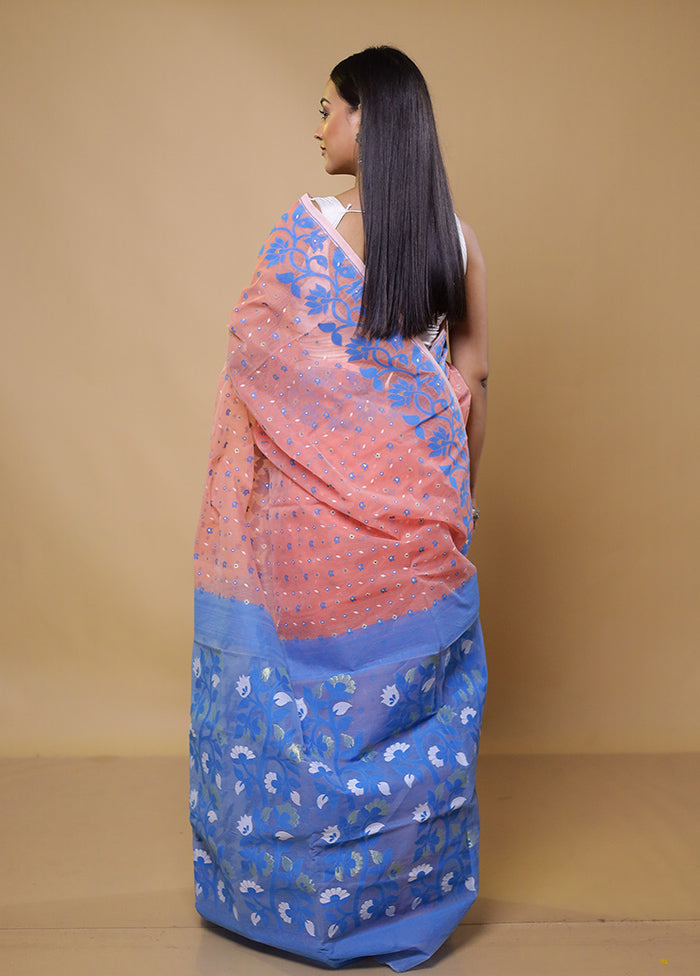 Blue Tant Jamdani Saree Without Blouse Piece