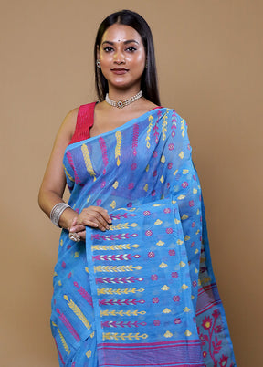 Blue Tant Jamdani Saree Without Blouse Piece