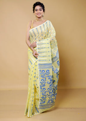 Cream Tant Jamdani Saree Without Blouse Piece