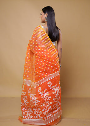 Peach Tant Jamdani Saree Without Blouse Piece