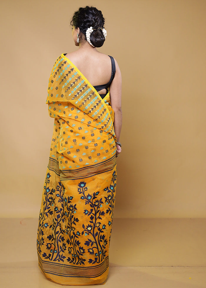 Yellow Tant Jamdani Saree Without Blouse Piece