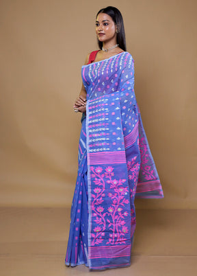 Blue Tant Jamdani Saree Without Blouse Piece