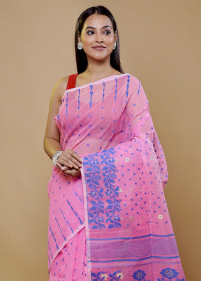 Pink Tant Jamdani Saree Without Blouse Piece