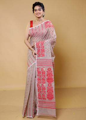 Cream Tant Jamdani Saree Without Blouse Piece