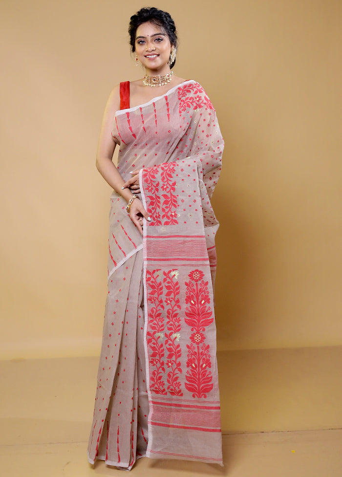 Cream Tant Jamdani Saree Without Blouse Piece