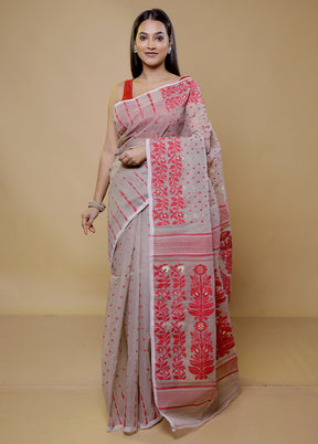 Cream Tant Jamdani Saree Without Blouse Piece