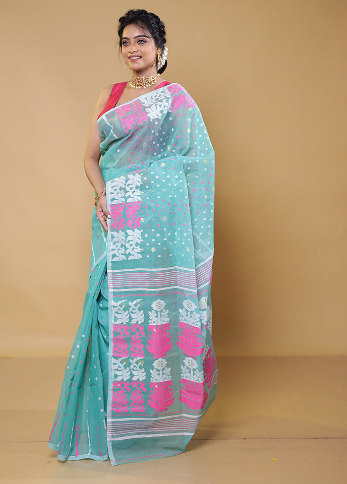 Green Tant Jamdani Saree Without Blouse Piece