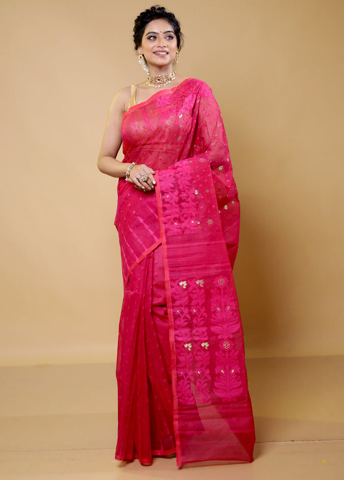 Red Tant Jamdani Saree Without Blouse Piece