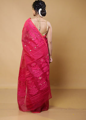 Red Tant Jamdani Saree Without Blouse Piece