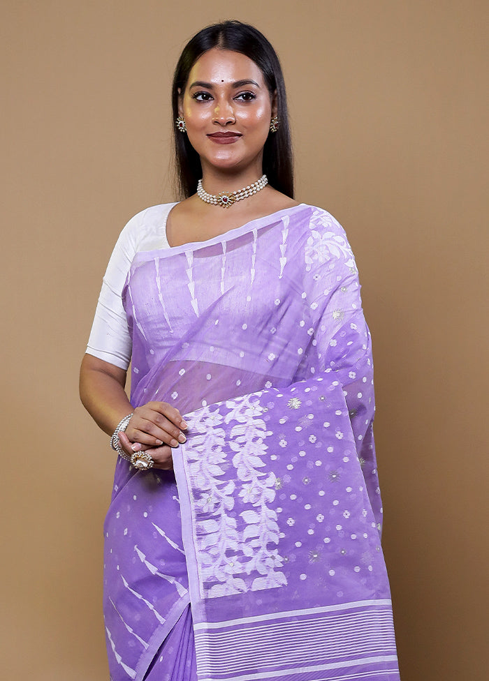 Purple Tant Jamdani Saree Without Blouse Piece