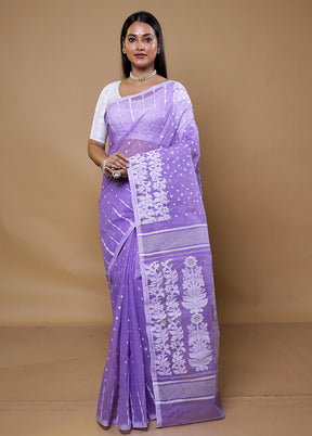 Purple Tant Jamdani Saree Without Blouse Piece