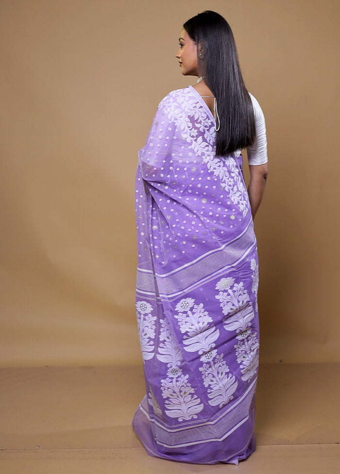 Purple Tant Jamdani Saree Without Blouse Piece