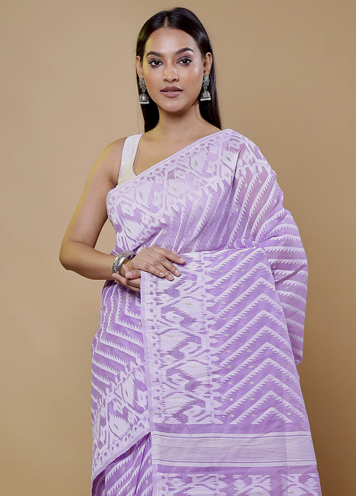 Purple Tant Jamdani Saree Without Blouse Piece