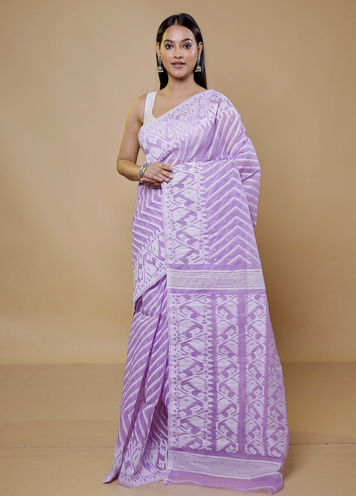 Purple Tant Jamdani Saree Without Blouse Piece