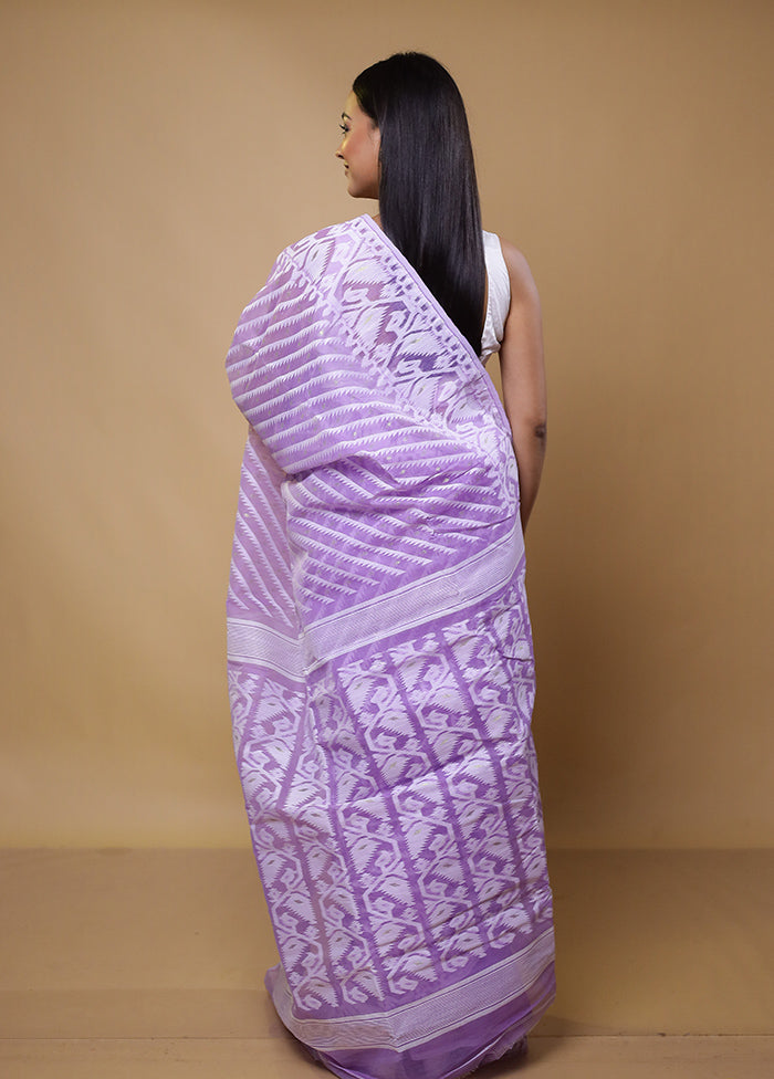 Purple Tant Jamdani Saree Without Blouse Piece