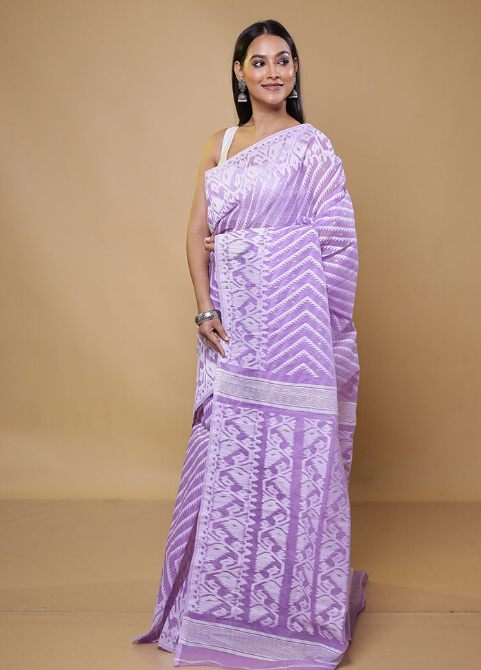 Purple Tant Jamdani Saree Without Blouse Piece