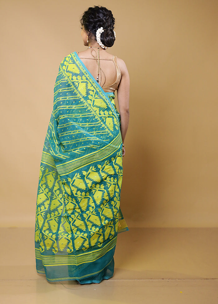 Green Tant Jamdani Saree Without Blouse Piece