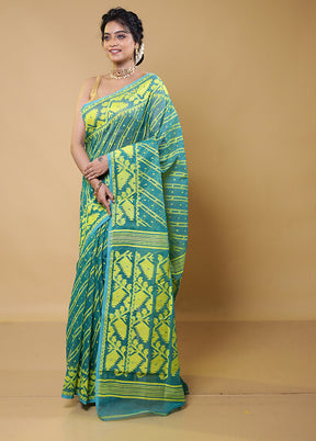 Green Tant Jamdani Saree Without Blouse Piece