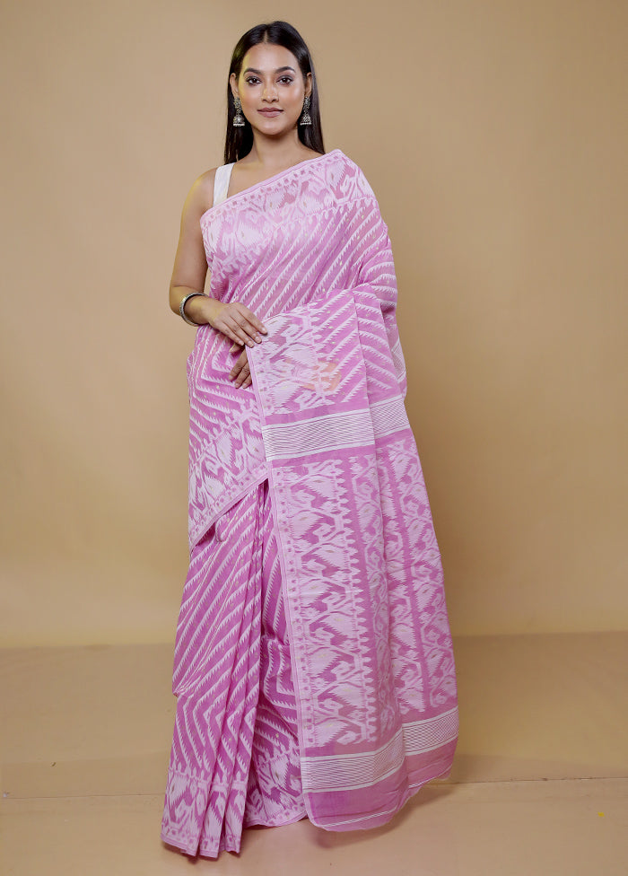 Pink Tant Jamdani Saree Without Blouse Piece