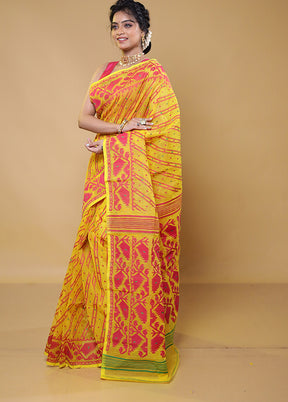 Yellow Tant Jamdani Saree Without Blouse Piece