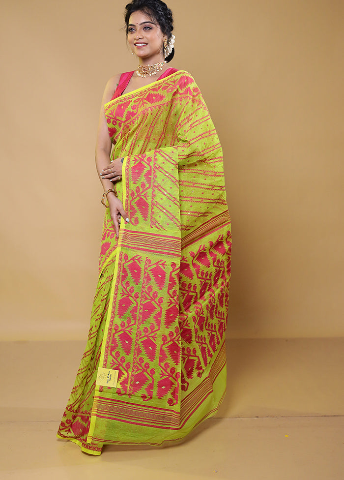 Green Tant Jamdani Saree Without Blouse Piece