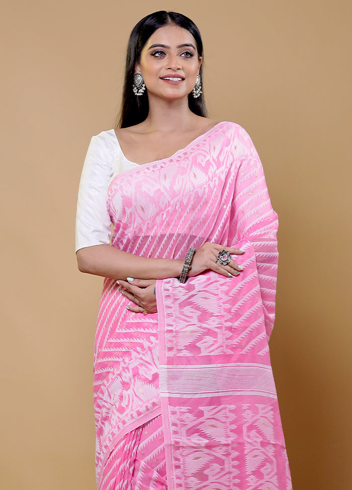 Pink Tant Jamdani Saree Without Blouse Piece