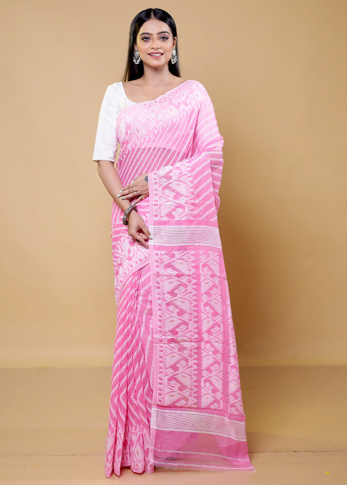 Pink Tant Jamdani Saree Without Blouse Piece