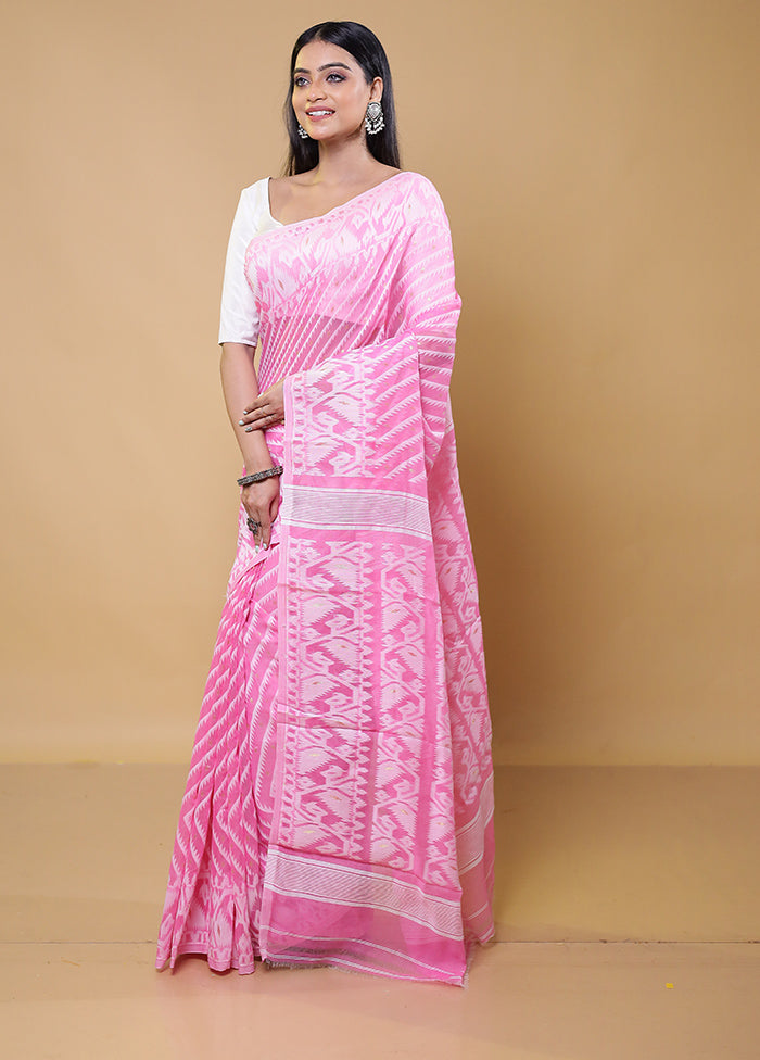 Pink Tant Jamdani Saree Without Blouse Piece