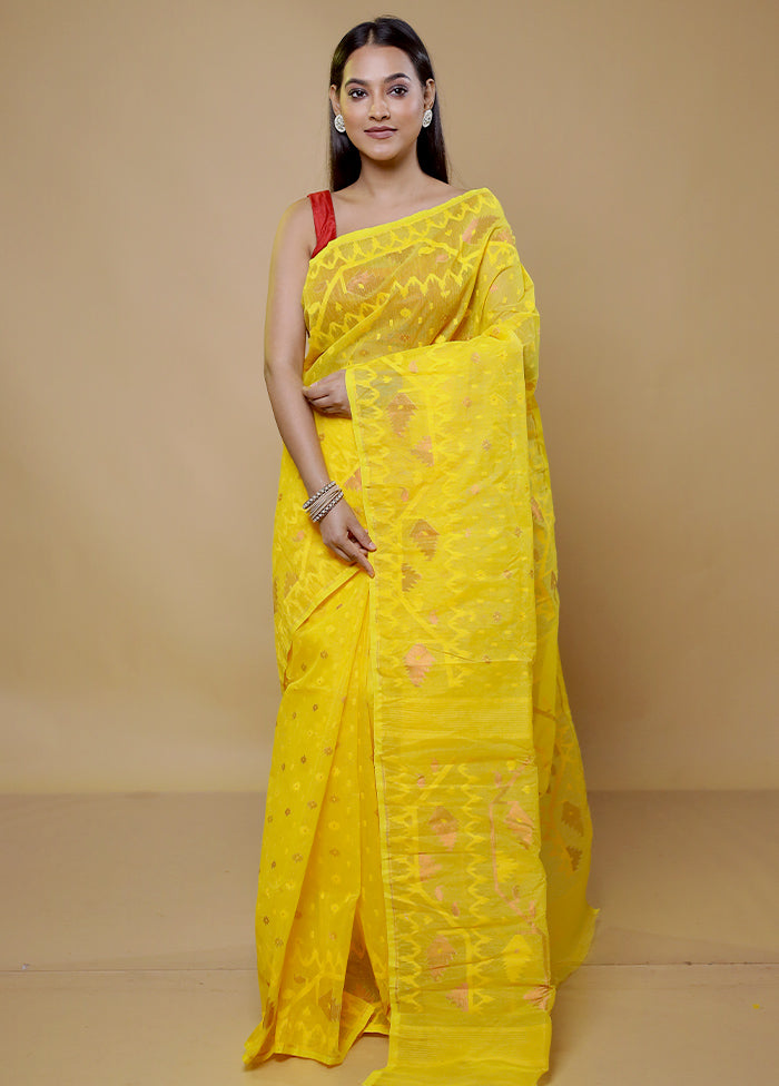 Yellow Tant Jamdani Saree Without Blouse Piece