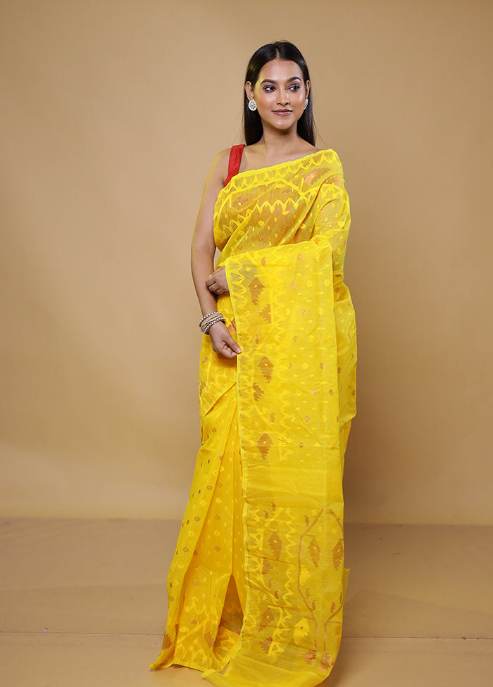 Yellow Tant Jamdani Saree Without Blouse Piece