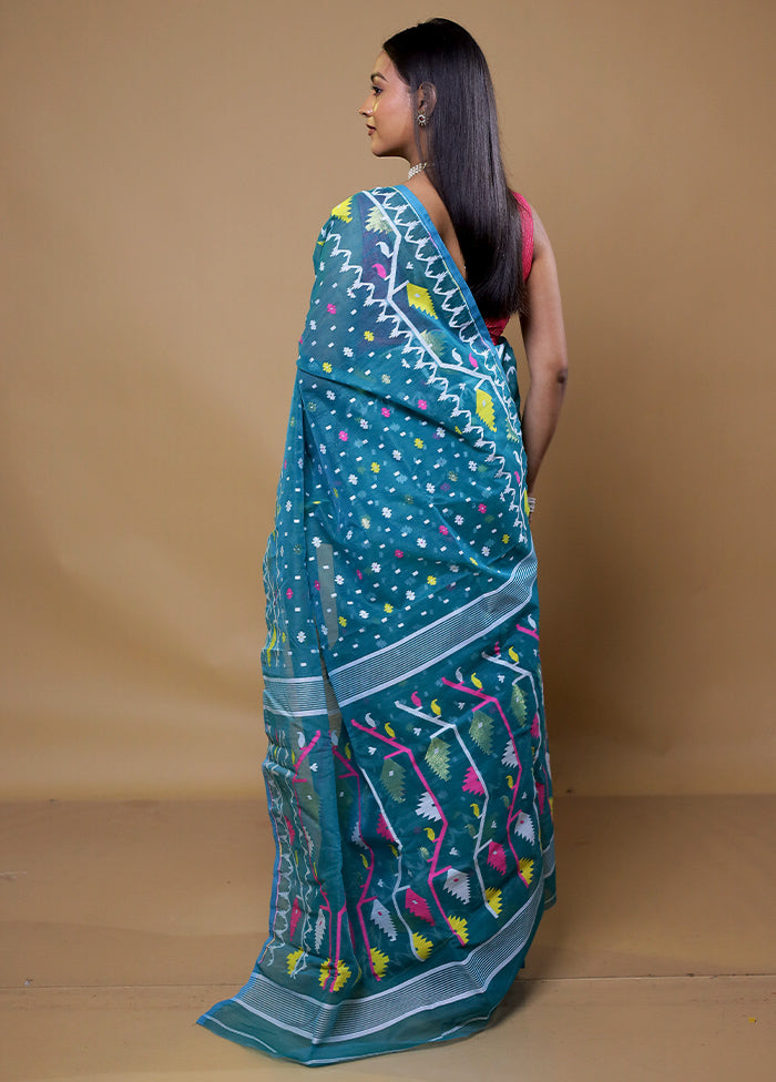 Green Tant Jamdani Saree Without Blouse Piece