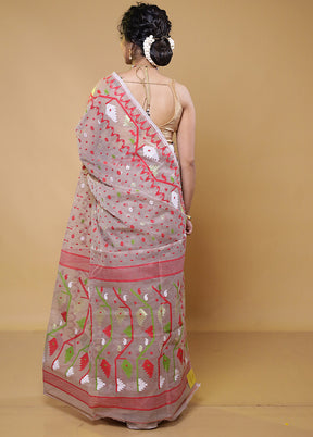 Grey Tant Jamdani Saree Without Blouse Piece