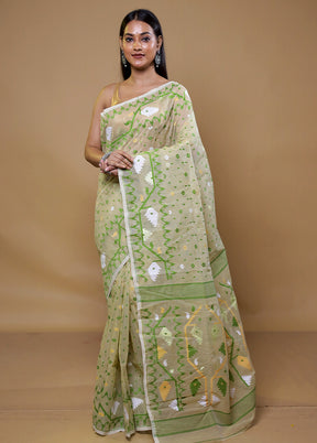 Cream Tant Jamdani Saree Without Blouse Piece