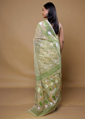 Cream Tant Jamdani Saree Without Blouse Piece