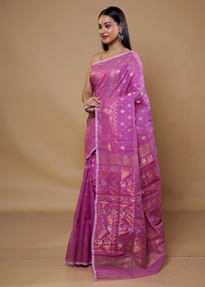 Purple Tant Jamdani Saree Without Blouse Piece