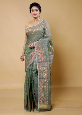 Green Tant Jamdani Saree Without Blouse Piece