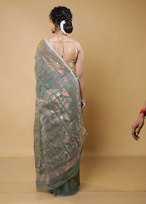 Green Tant Jamdani Saree Without Blouse Piece