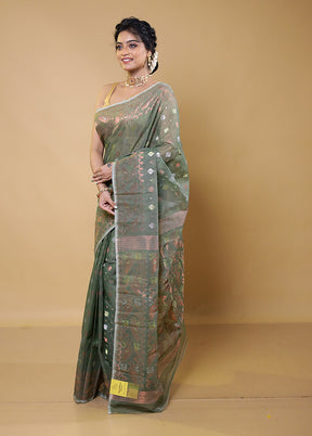 Green Tant Jamdani Saree Without Blouse Piece