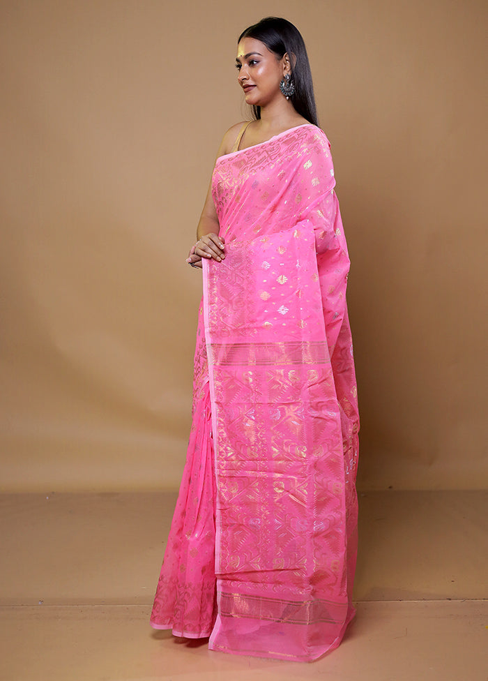 Pink Tant Jamdani Saree Without Blouse Piece