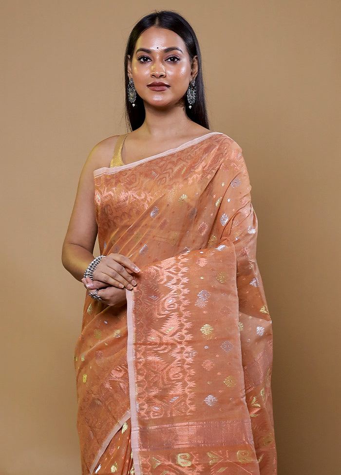 Brown Tant Jamdani Saree Without Blouse Piece