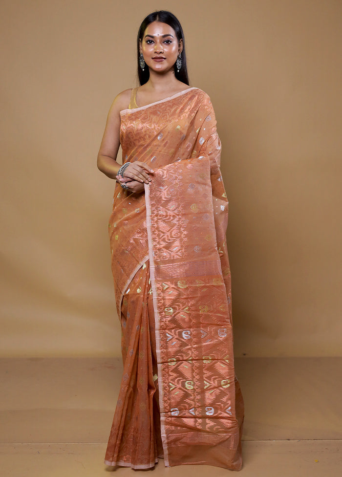 Brown Tant Jamdani Saree Without Blouse Piece