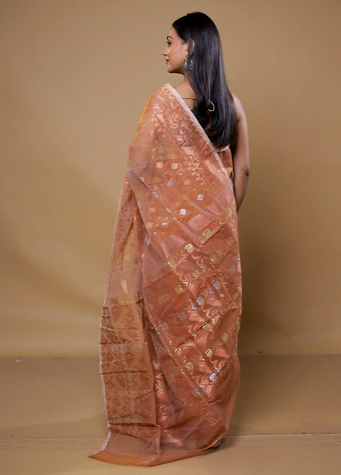 Brown Tant Jamdani Saree Without Blouse Piece