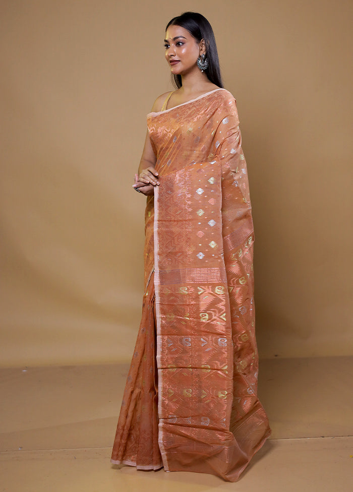 Brown Tant Jamdani Saree Without Blouse Piece