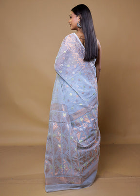 Blue Tant Jamdani Saree Without Blouse Piece