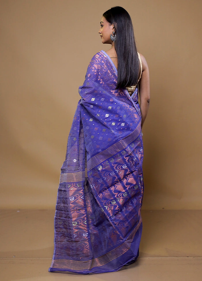 Blue Tant Jamdani Saree Without Blouse Piece